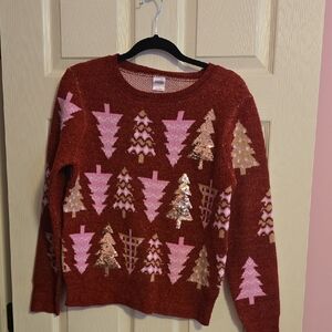 Holiday Time Red and Pink Tree Pattern Sweater
